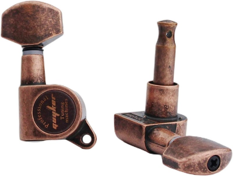 guyker Guitar Machine Heads (6 for Right Hand) - 1:15 Closed String Tuning Key Peg Tuners with Hexagonal Handle Replacement for Electric or Acoustic Guitars (Antique Bronze) - Image 4